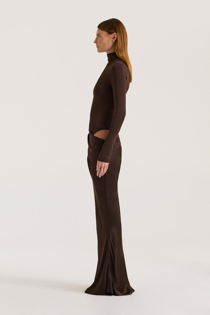 henne brown dress Sustainable Elegant Mao Collar Dress