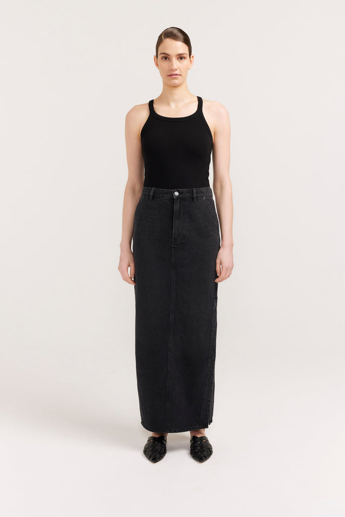 Vincenza Skirt Black Denim Midi Skirt Henne