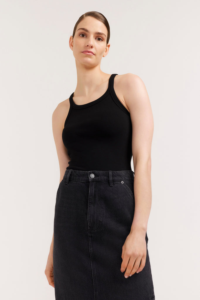 Vincenza Skirt Black Denim Midi Skirt Henne