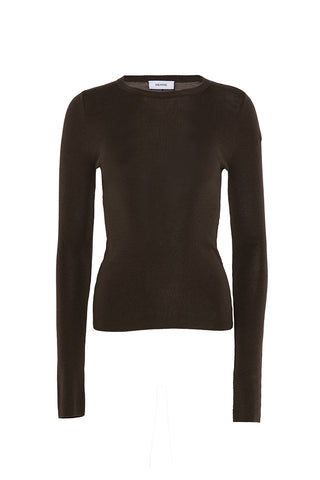 A Khaki long sleeve top on a white background