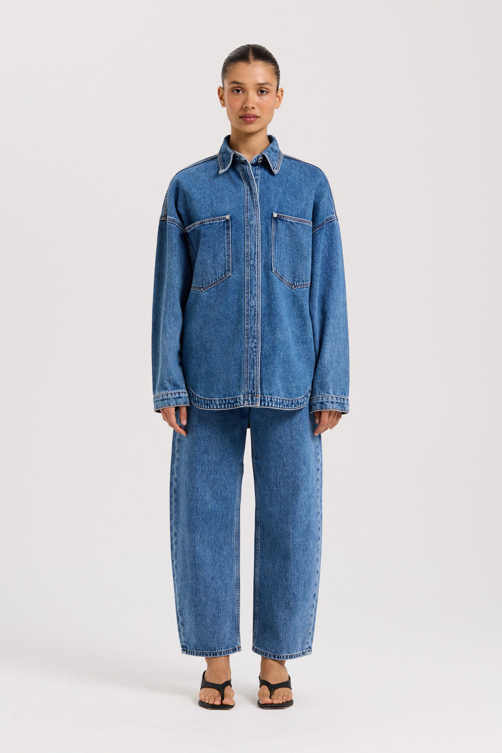 Oversized Denim Denim Shirt Work Outfit Men's Core Long Sleeve