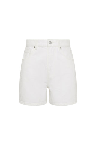 White denim shorts on a white background