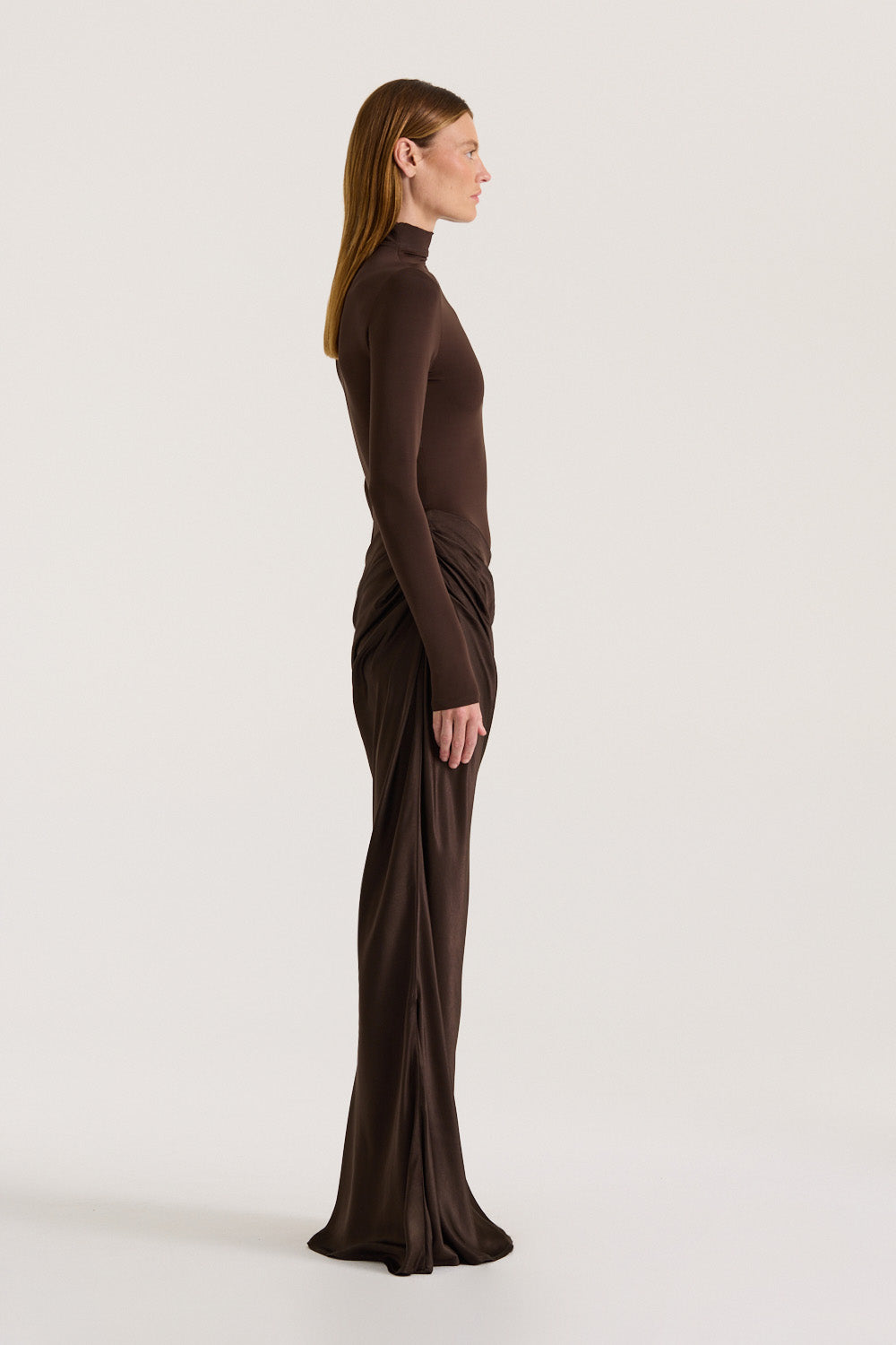 brown long dress for wedding Soraia Long Sleeve Dress – Henne main image 0