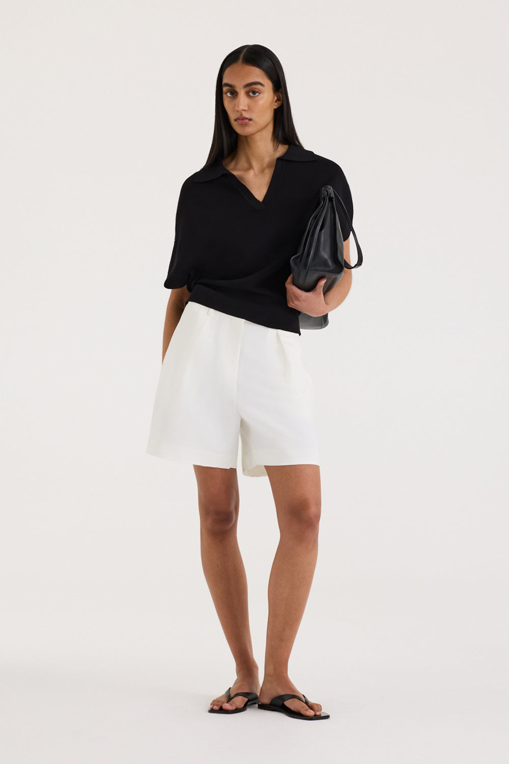Zeya Polo Top | Black Collar Knit T-Shirt | Henne
