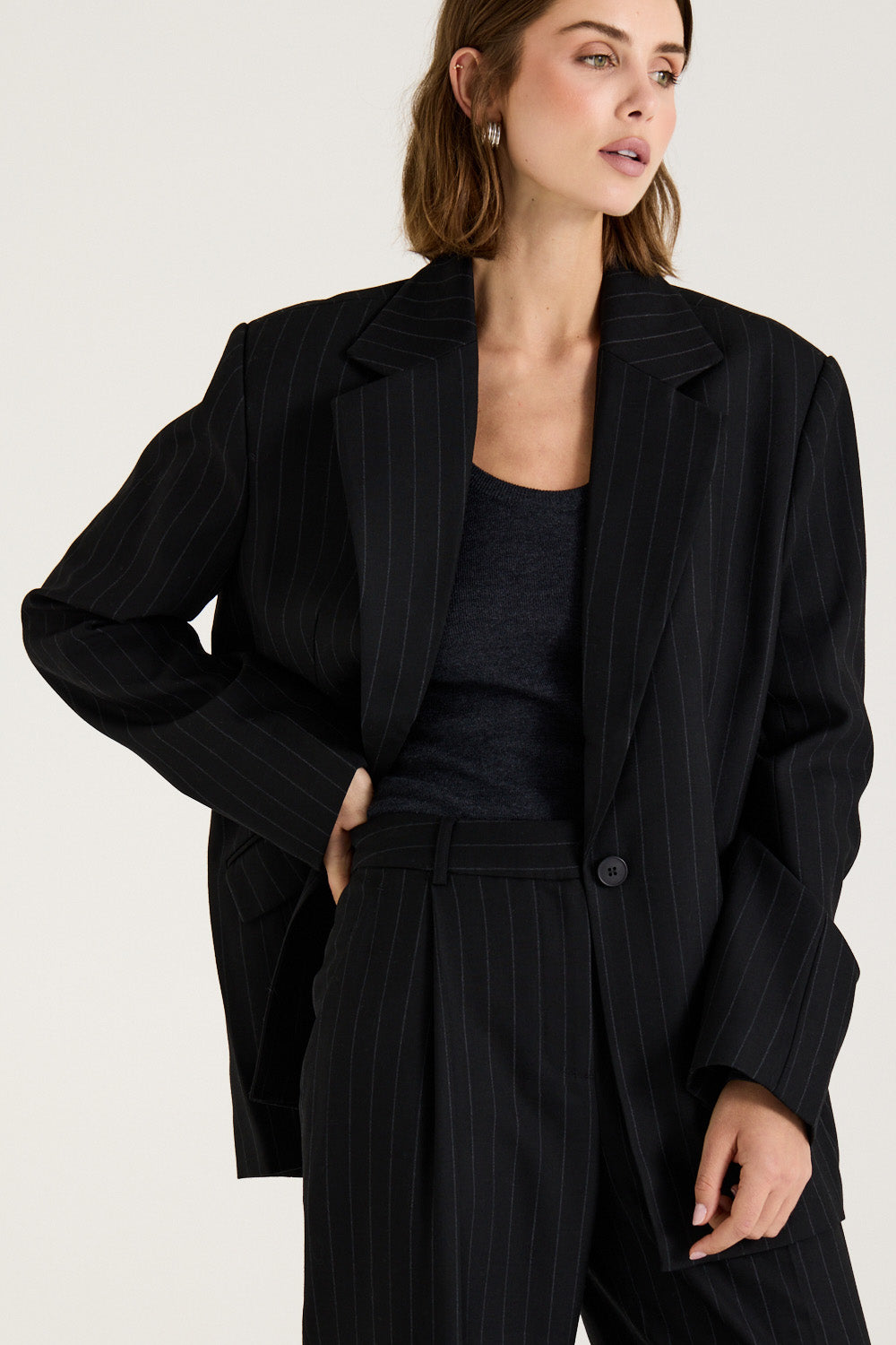 Ornella Blazer Black Pinstripe Oversized Blazer Henne