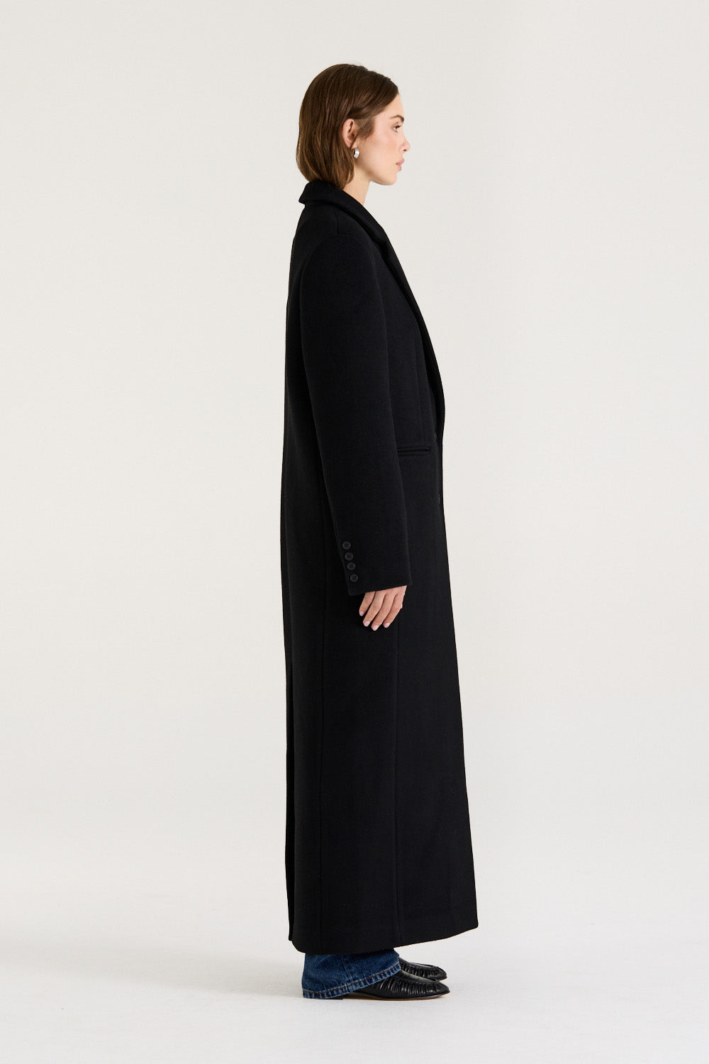 Marcella Coat | Black Maxi Wool Coat | Henne