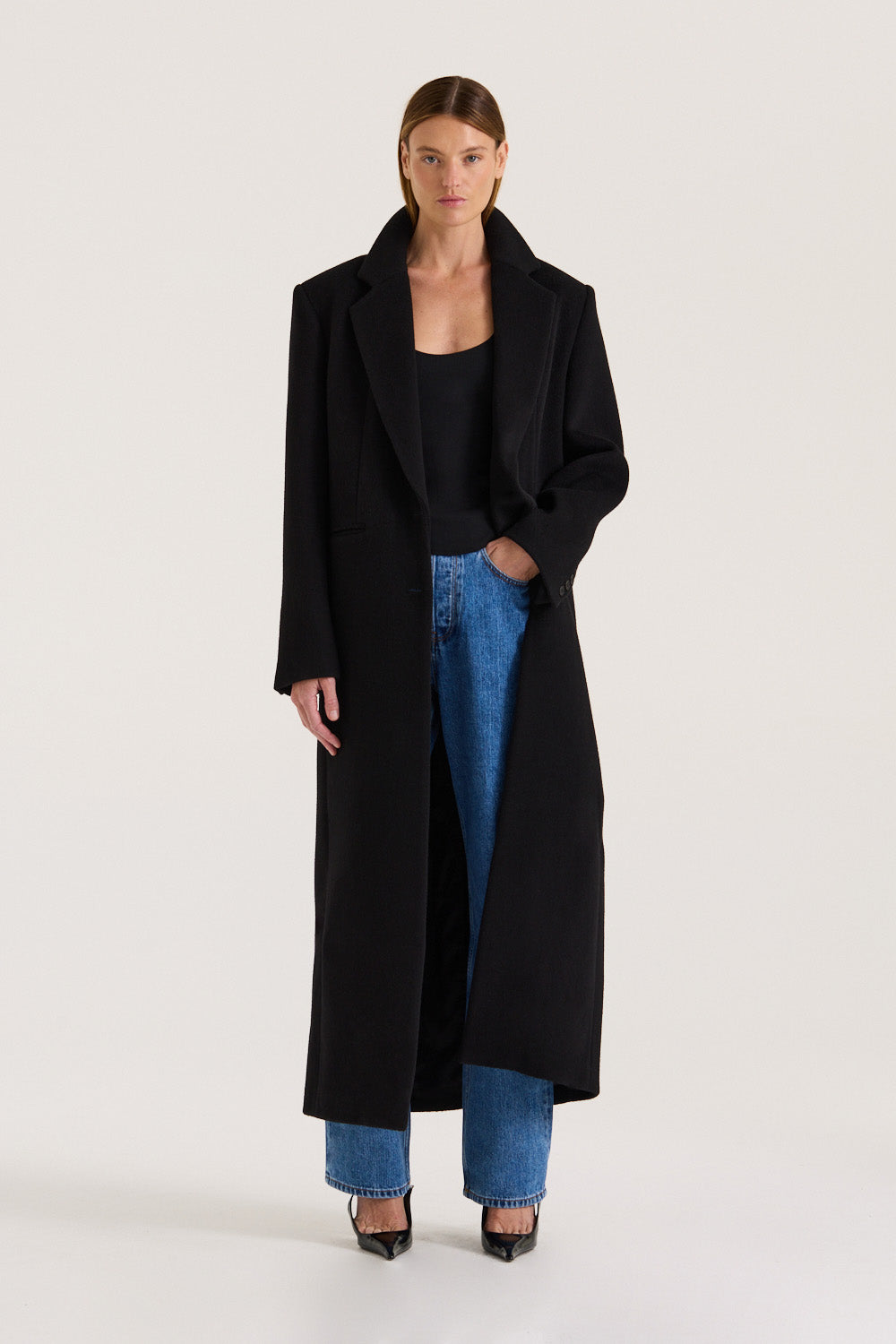 Marcella Coat | Black Maxi Wool Coat | Henne