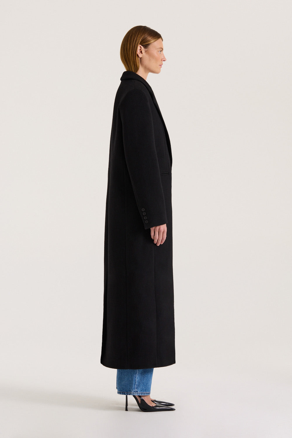 Marcella Coat | Black Maxi Wool Coat | Henne