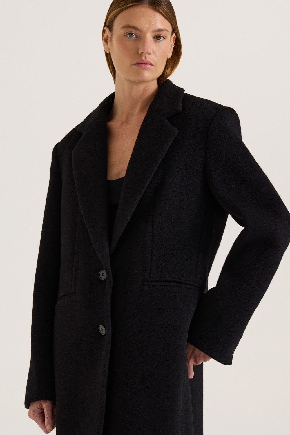 Marcella Coat | Black Maxi Wool Coat | Henne