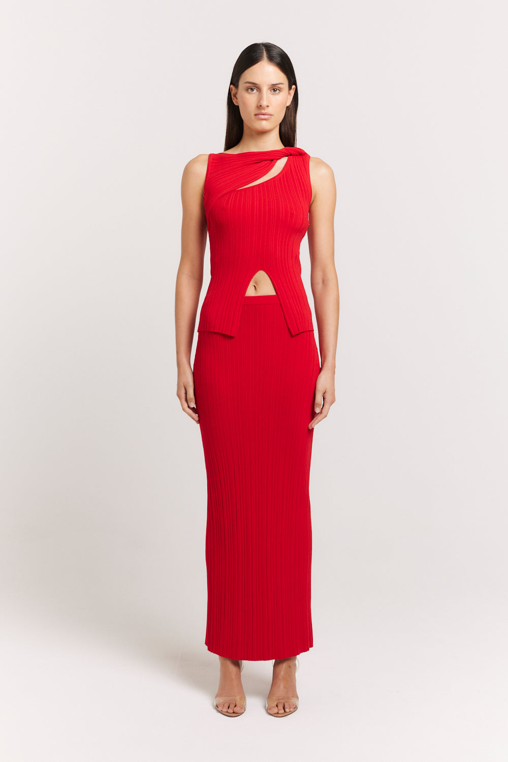 Romee Knit Skirt Red Knit Maxi Skirt Henne