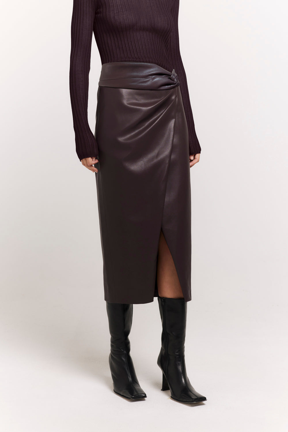 Burgundy leather skirt next sale
