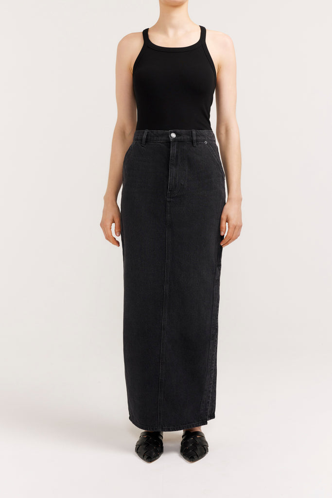 Vincenza Skirt Black Denim Midi Skirt Henne