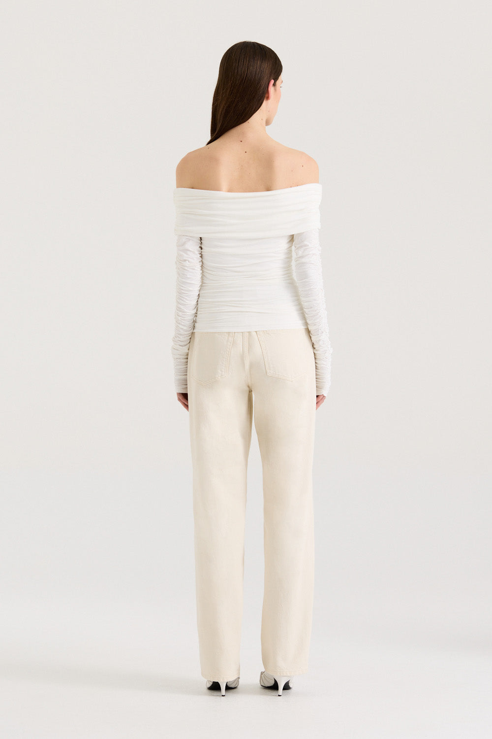 Lauretta Top | White Off-Shoulder Long Sleeve Top | Henne