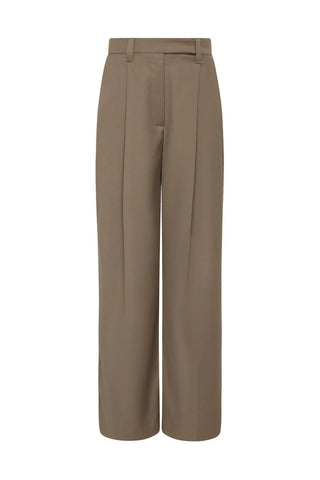 Taupe wide-leg pants on a white background