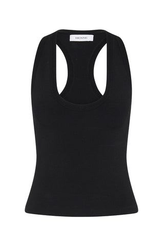  A black tank top on a white background