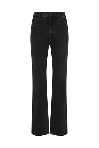 Black straight leg and high rise jeans on a white background