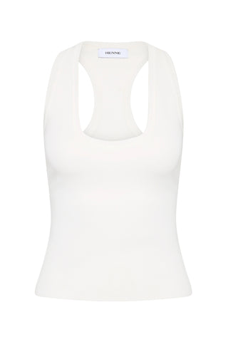 A white racer back tank top on a white background 