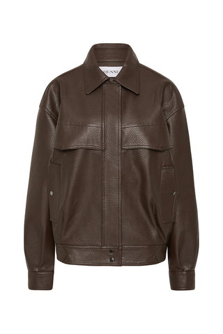 Chocolate leather jacket on a white background