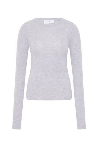A light grey long sleeve top on a white background