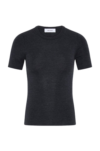 A charcoal t-shirt knit on a white background