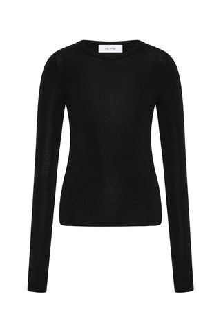 A black long-sleeve top on a white background 
