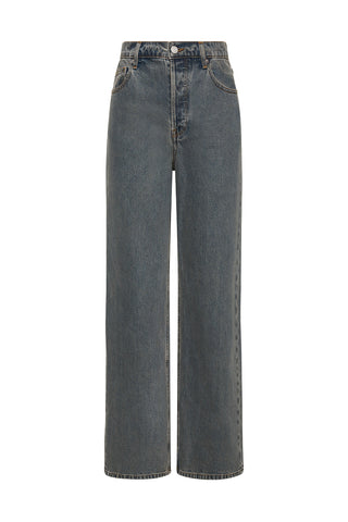 Graphite wash wide leg and low rise Henne Gisella Jeans on a white background