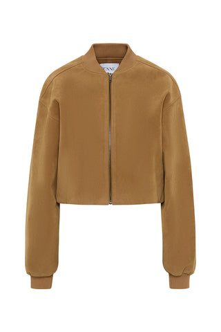 A tanned suede effect jacket against a white background