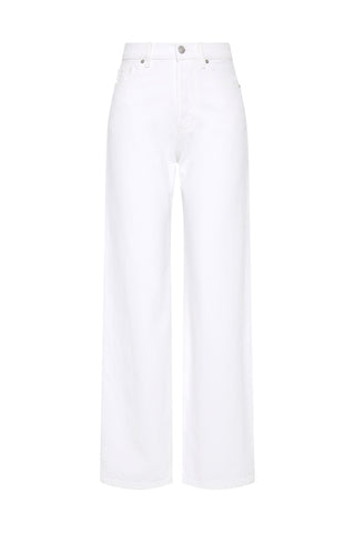 White high rise, straight leg jeans on a white background